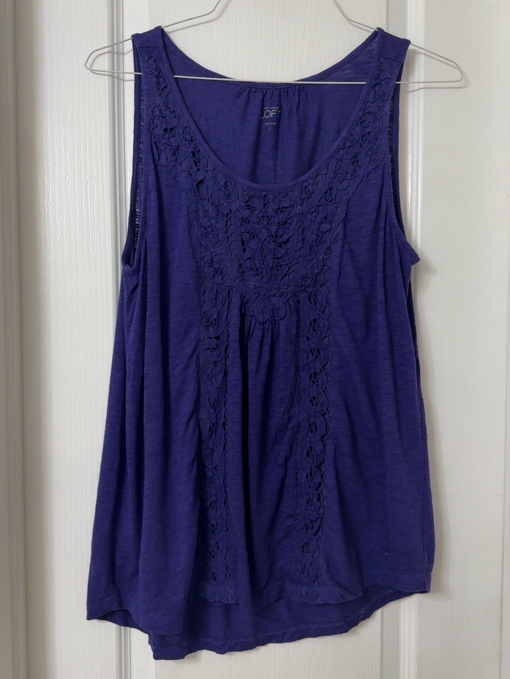 Ann Taylor LOFT sleeveless tank top royal purple crochet lace Size L